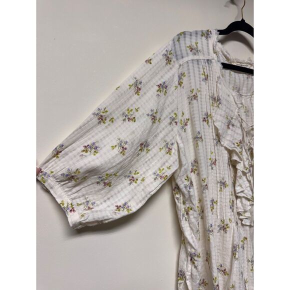 RALPH LAUREN DENIM & SUPPLY Floral Lace Up Peasant Blouse Ruffles, Sz L - Picture 2 of 9